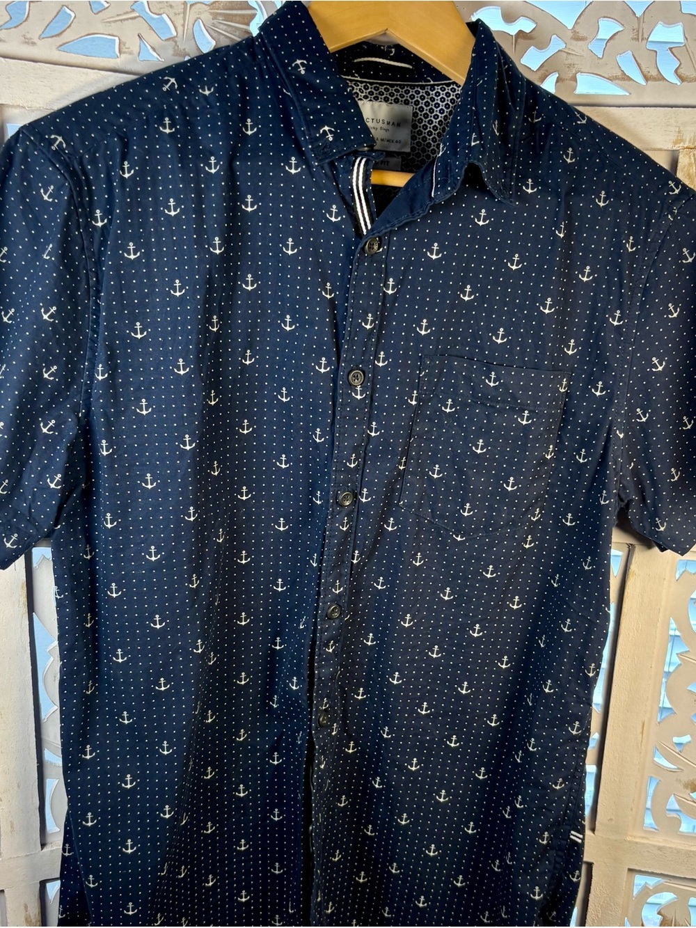 Cactus Man Ricky Singh Slim Fit Button Up Casual Short Sleeve Anchors Shirt SZ M
